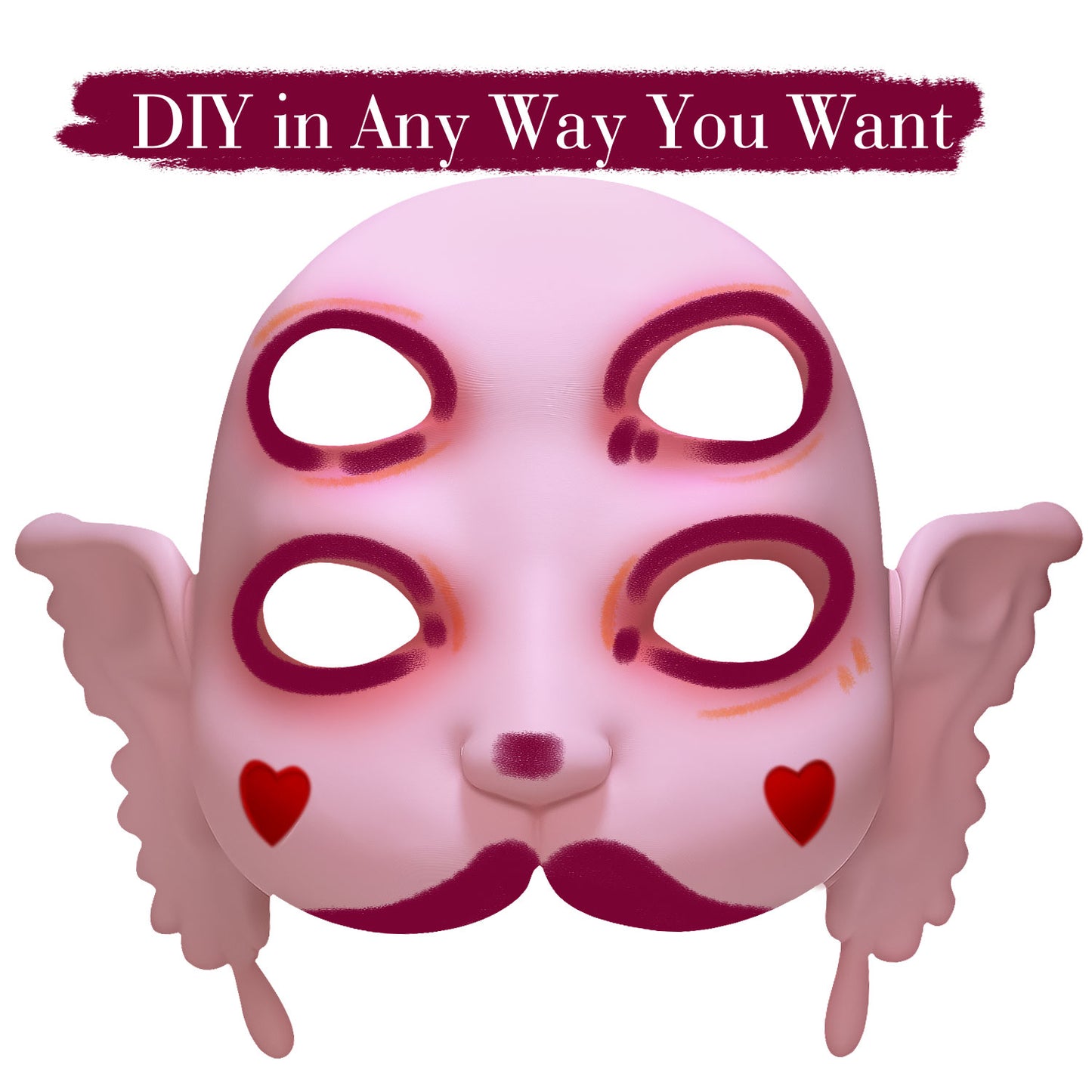 Yipintang Mel 3D Portals Mask for Adults Cry Baby Doll or Anime Mask for Fans, Full Face with Two Ears (PINK)
