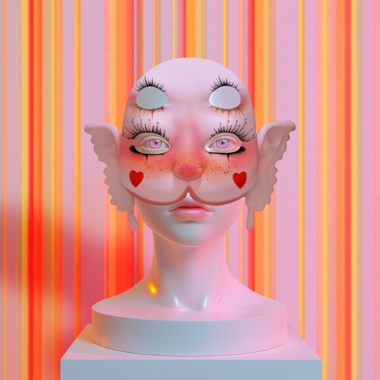 Yipintang Mel 3D Portals Mask for Adults Cry Baby Doll or Anime Mask for Fans, Full Face with Two Ears (PINK)